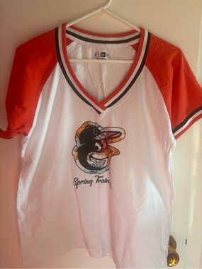 Baltimore Orioles Spring Training 2024 Women’s V-Neck Shirt - White & Orange